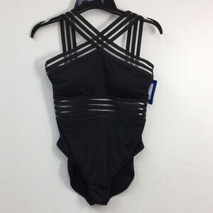 Hilor One Piece Woven Mesh Black Swim Suit Size L NEW With Tags